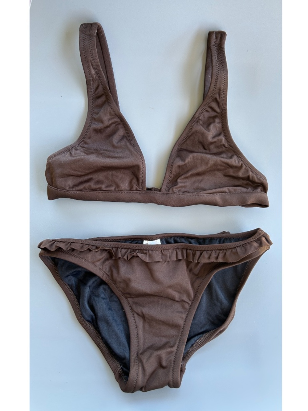 J.Crew NWOT Swimsuits Solid Bikini Top & & Ruffle Bikini Bottom Size XS Cocoa